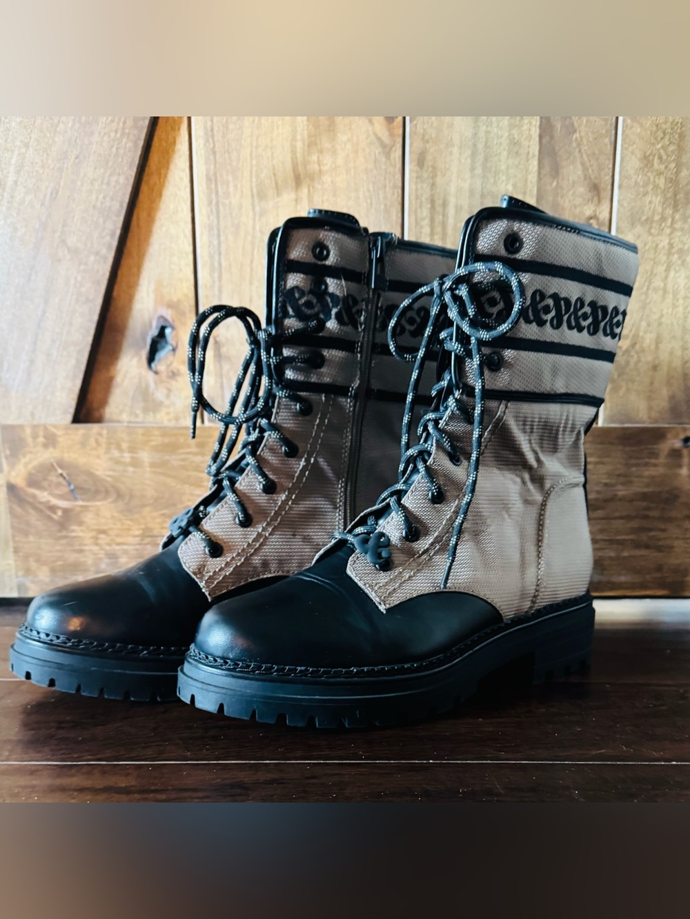 Sam & Libby Black and Tan Lace-Up Combat Boots - NEW without tags!